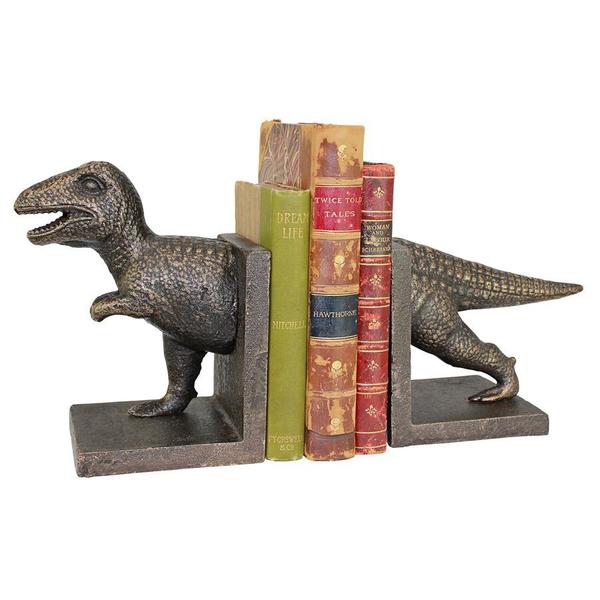 Design Toscano T-Rex Dinosaur Cast Iron Sculptural Bookend Pair SP2814